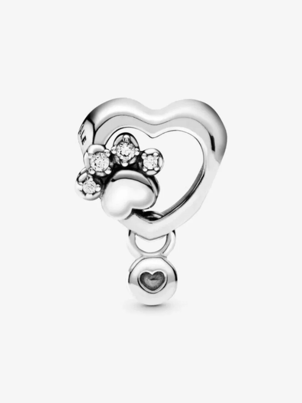 Pandora Silver Heart Paw Dangle Charm with CZ Accents - Silver